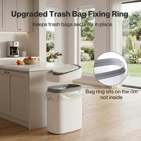 Toque Smart Trash Bin Slim Sensor Bathroom Bin With Lid Silent Open Close White