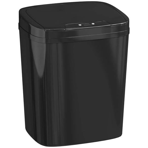 Black automatic touchless sensor trash bin with swing lid, 15L capacity
