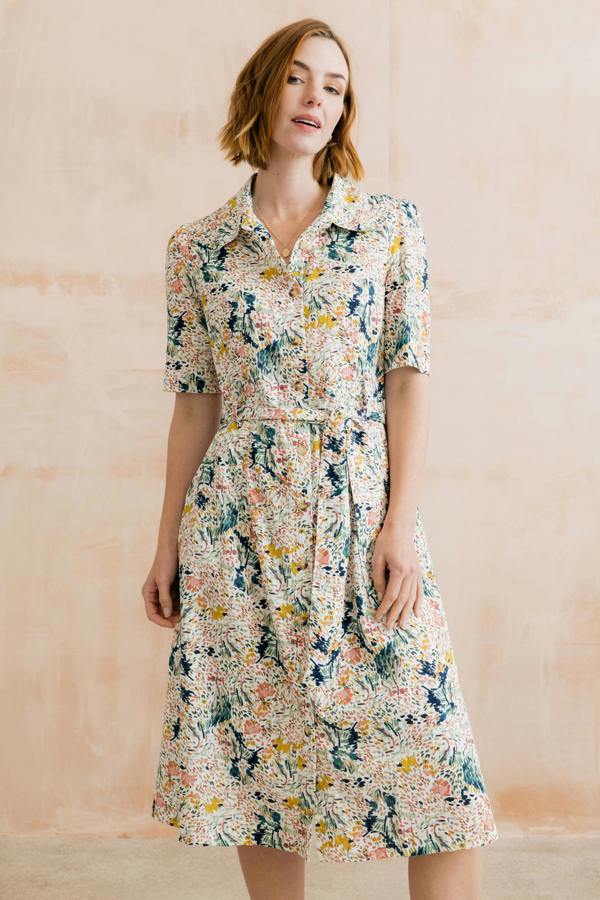 Robyn Organic Cotton Ditsy Print Belted Tea Dress