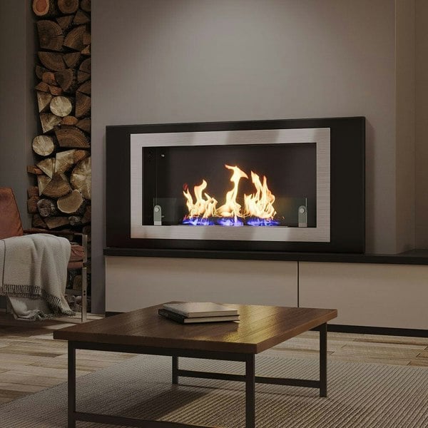 45 inch Silver Ventless Bio Ethanol Fireplace Recessed Wall Mount Clean Burner Bio Ethanol Fireplaces Living and Home