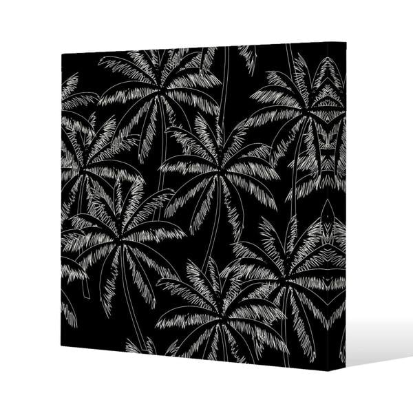 Benjamin Tate Design White Palm Trees on Black Slim Style Canvas Print  40x40cm , 15mm Slim Real wood.