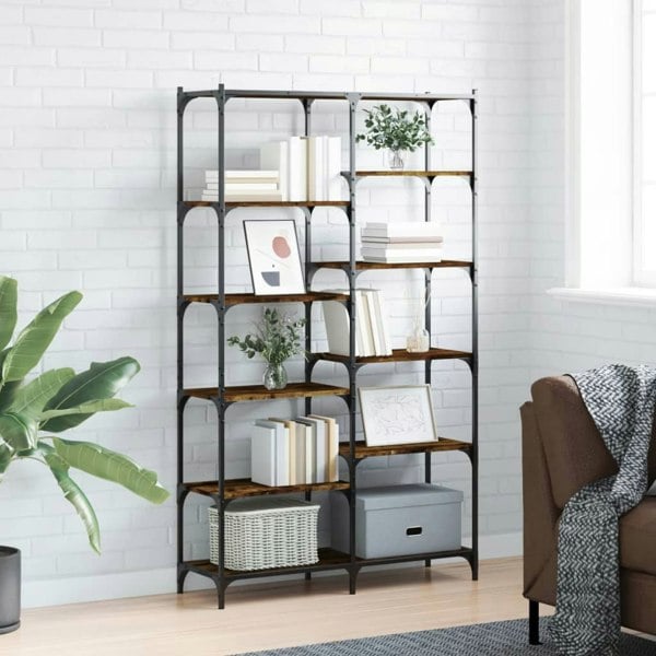Berkfield Bookshelf Smoked Oak 100x32x170 cm Engineered Wood and Iron