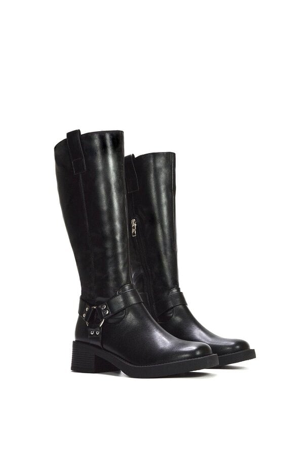 XY LONDON Knee High Biker Mid Block Heel Western Boots
