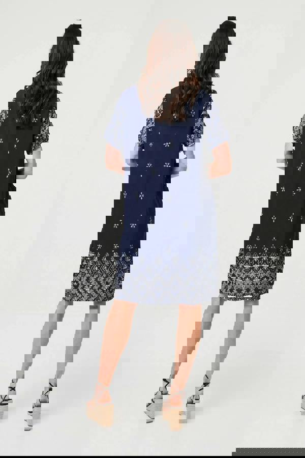 Navy | Border Print Shift Knee Length Dress

