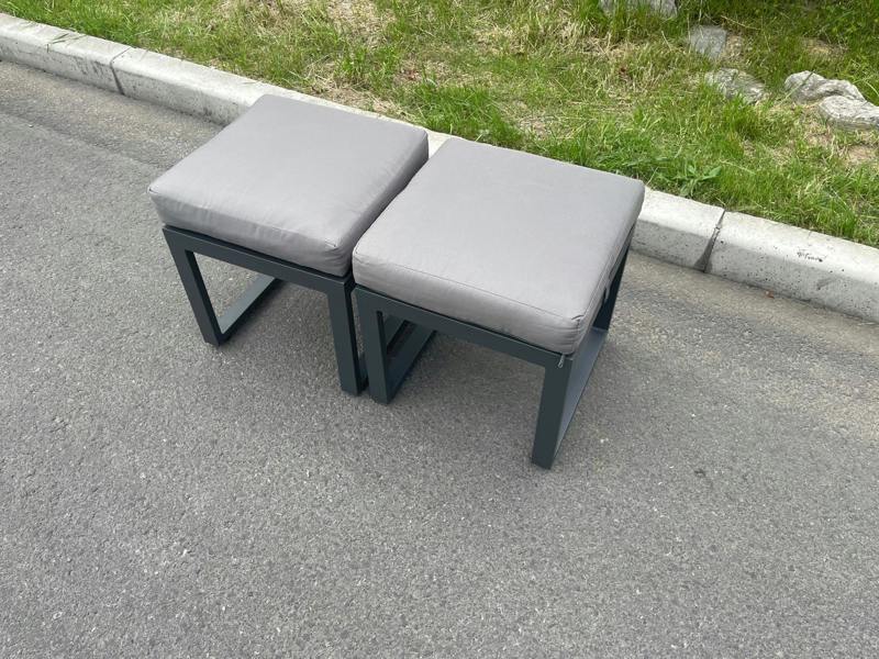 Fimous Aluminum 2 PC Small Footstool Outdoor Garden Furniture With Seat Cushion Patio Furniture Dark Grey