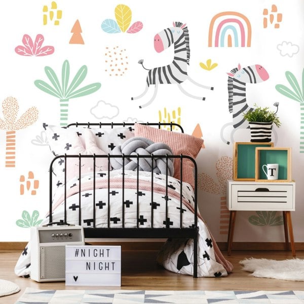 Origin Murals Dancing Zebras Wall Mural - White
