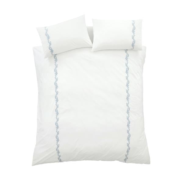 Bianca Camille Embroidered Floral 200 Thread Count Cotton Duvet Cover Set White / Blue