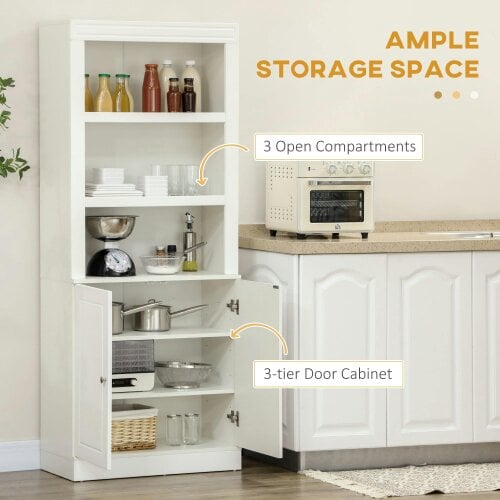 Wyld Haus Kala Wooden White 6 Tier Freestanding Kitchen Cupboard With OFauxn Compartments And Double Doors