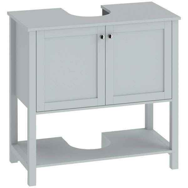 HOMCOM Under Sink Bathroom Cabinet with 2 Doors, Open Shelf, Light Blue