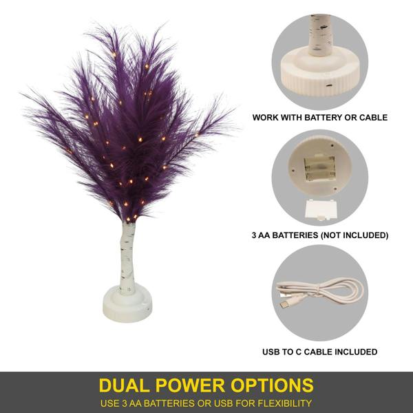 70cm Purple Feather Tree Table Lamp with Warm White LEDs, Decorative Light for Home Styling image 8