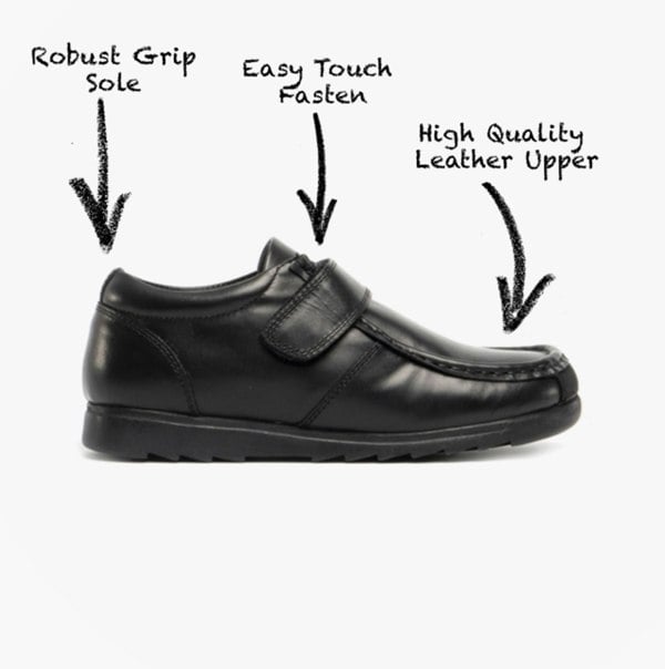 Roamers GENERALS Boys Leather Touch Fasten Shoes Black