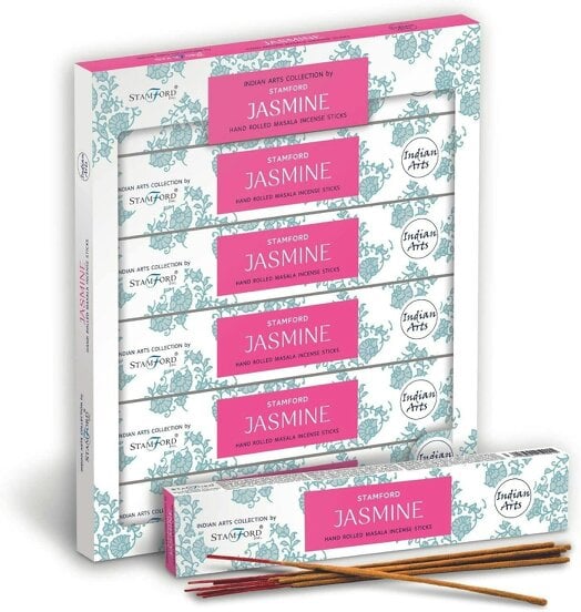 Stamford Indian Arts Jasmine Hand Rolled Masala Incense Sticks, 6 packs x 15 sticks