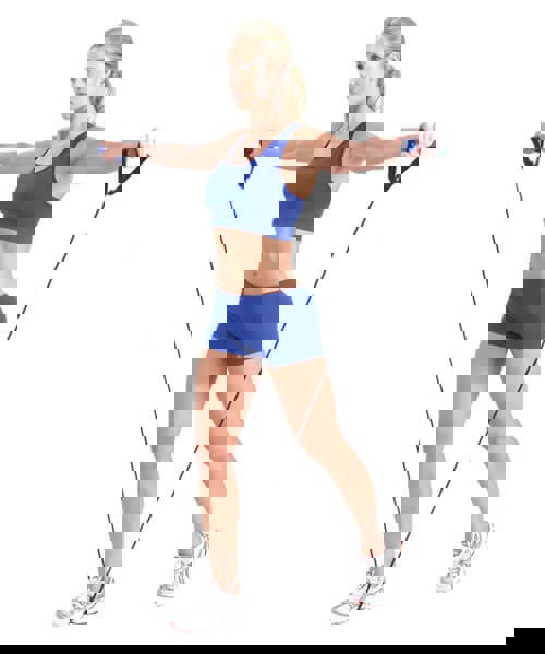 Woman exercising using a Fitness Mad  resistance tube