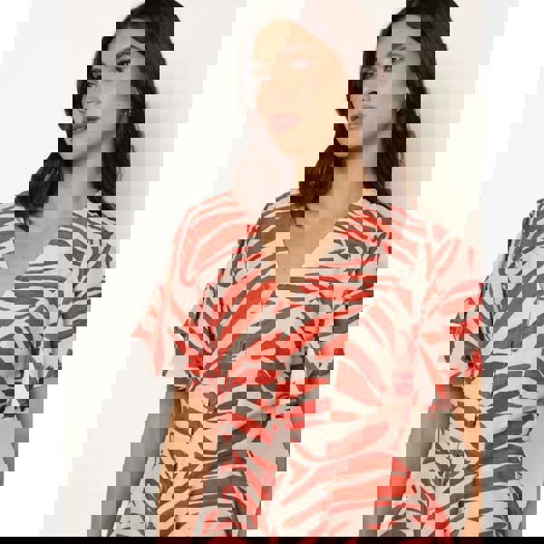 Blue Vanilla Top with Brushstroke Leaf Print