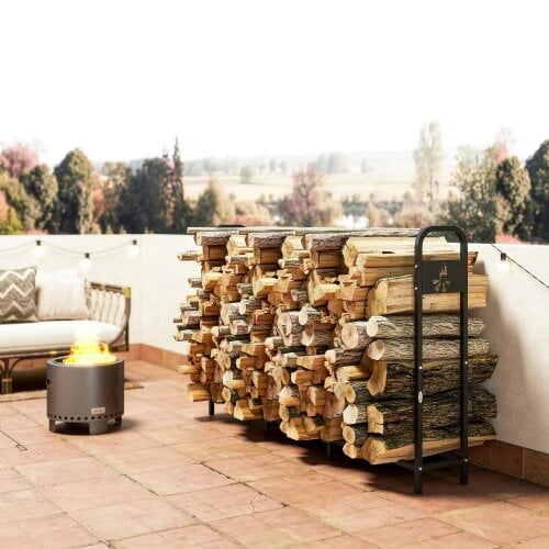 Bobobiy 6.5 FT Steel Firewood Log Rack with 300 kg Capacity, Heavy Duty Fireplace Wood Storage Shelf, Black