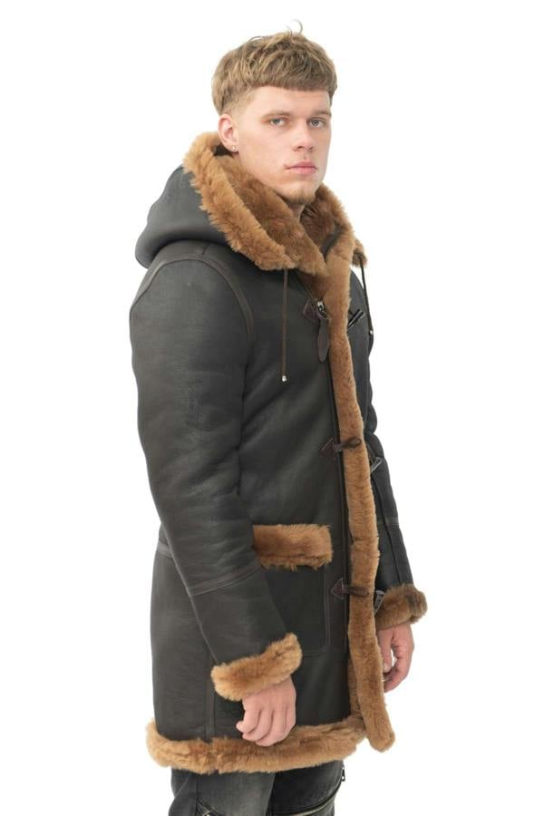 Infinity Leather Mens Winter Sheepskin Hooded Duffle Coat-Isleworth