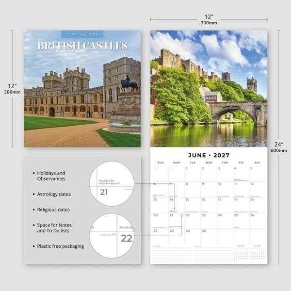 British Castles Calendar 2027, Wall Calendars, Month To View, History & Literature, Gift