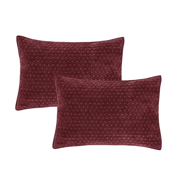 Bianca Attica Velvet Embroidered Pillow sham Pair Burgundy