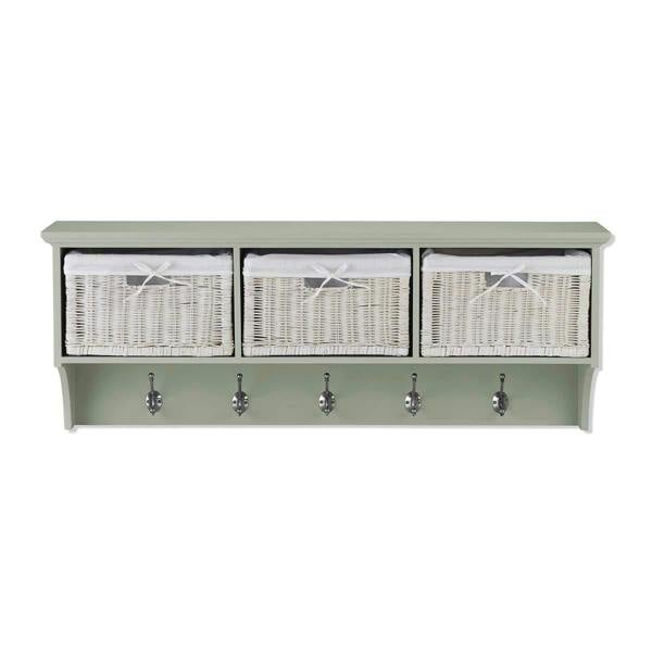 Statement Furniture Tetbury Large Hanging Shelf with White Wicker Storage Baskets