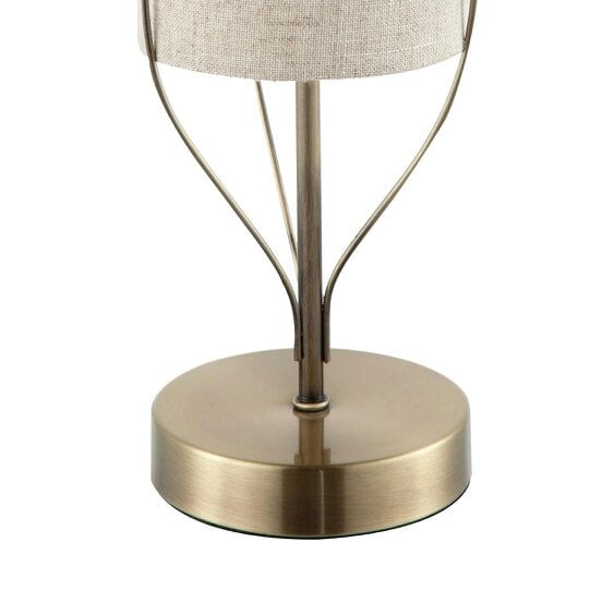Happy Homewares Sleek Antique Brass Metal Table Lamp with Cylindrical Linen Shade