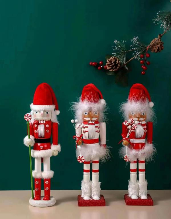 38cm Wooden Santa Nutcracker Soldier Christmas Decoration Set of 3, Hand-Painted Festive Table Ornaments image 6