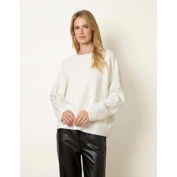 Blue Vanilla Diamante Sleeve Round Neck Knit Jumper
