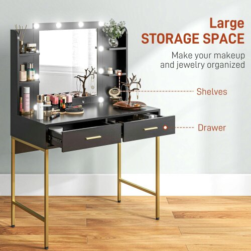 Wyld Haus Taso Kana Black Dressing Table And Stool Set With Integrated Storage