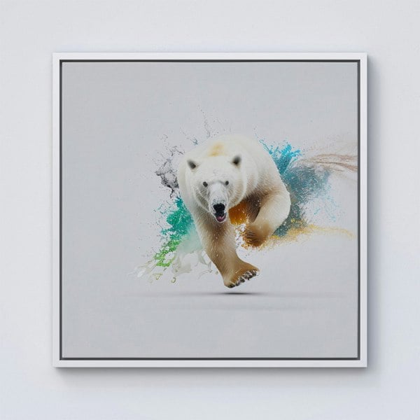 Warren Reed Charging Polar Bear Framed Canvas