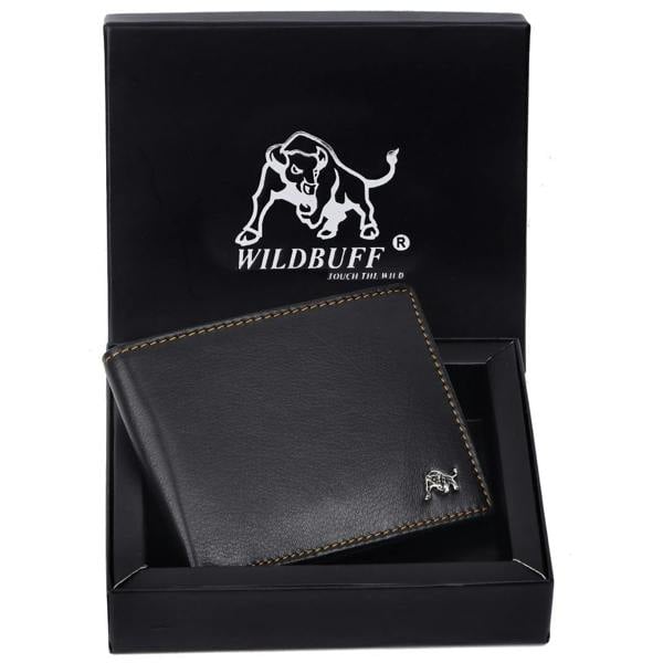 WILDBUFF Mens Black Leather Wallet ? Timeless Everyday Wallet, Gift Ready