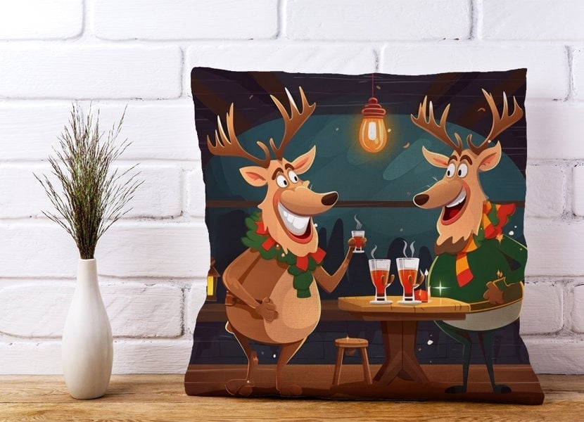 Warren Reed Reindeers Having A Beer Cushions