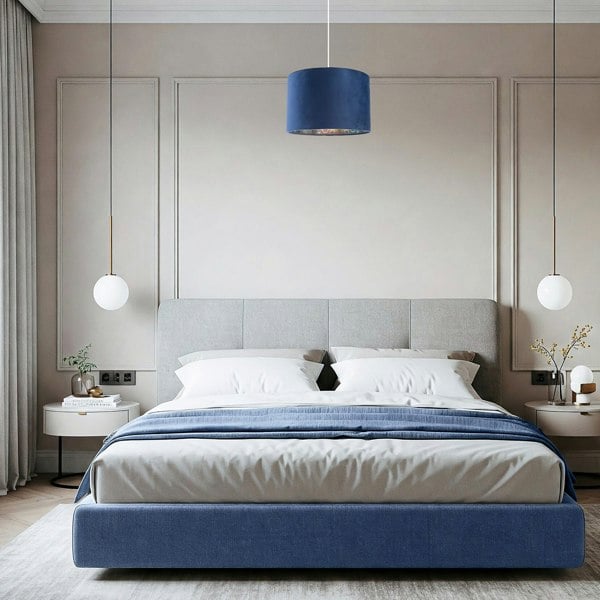 Midnight Blue Velvet Lamp Shade with Colourful Peacock Feather Inner Image 7