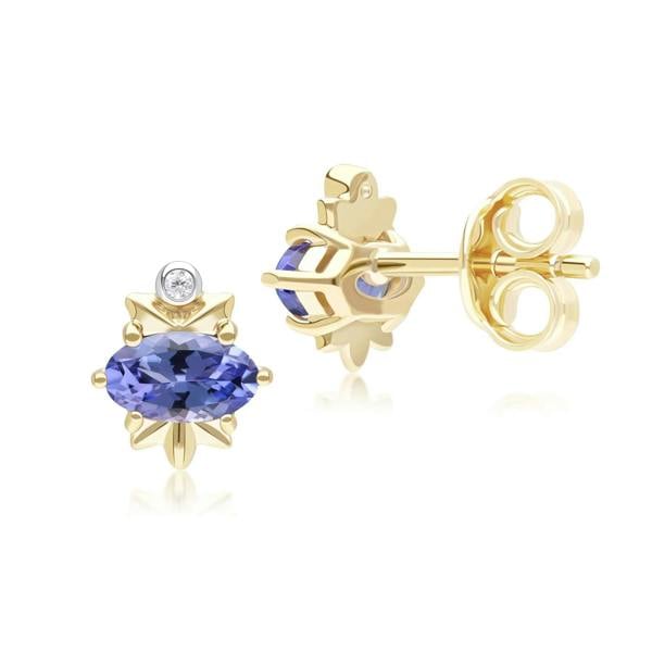 Gemondo Classic Oval Tanzanite & Diamond Stud Earrings in 9ct Yellow Gold