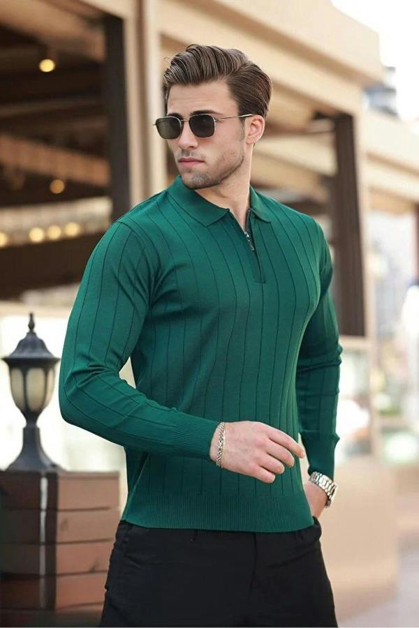 WOVCOR Polo Collar Zippered Knit Men's Sweater