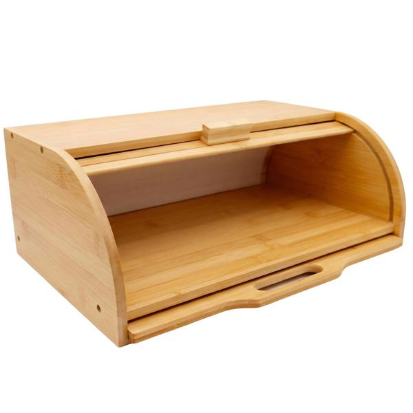 Maison des Cadeaux Bamboo Bread Box with Slide-Out Chopping Board