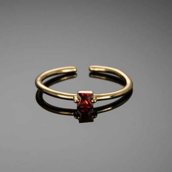 Adjustable Gold Plated Ring for Women with a Red Cubic Zirconia Stone - namana.london