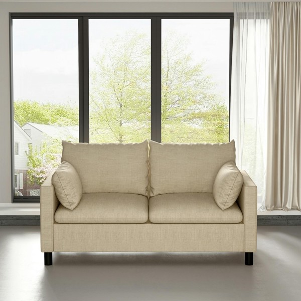 Large 2 seater Plush Padded Sofa/Couch Linen Fabric Settee Laura - Beige