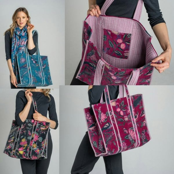 Earth Squared XL Printed Floral Velvet Tote Bag – 100% Cotton