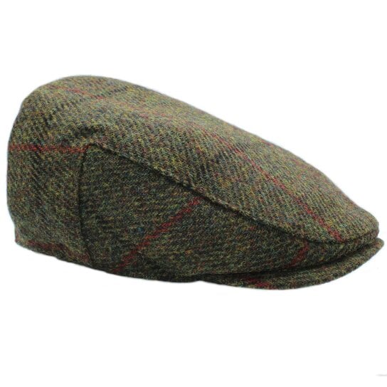 Heather Hats & Accessories Genuine Harris Tweed Wool Flat Cap, Satin Lining, Outdoor Wear, Rowan Olive