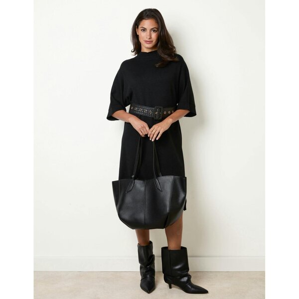 Blue Vanilla Midi Dress With Woven PU Leather Belt