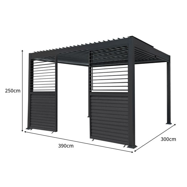 Monstershop Aluminium Pergola With Anthracite Blinds & 2 Shutter Panels - 3m x 4m