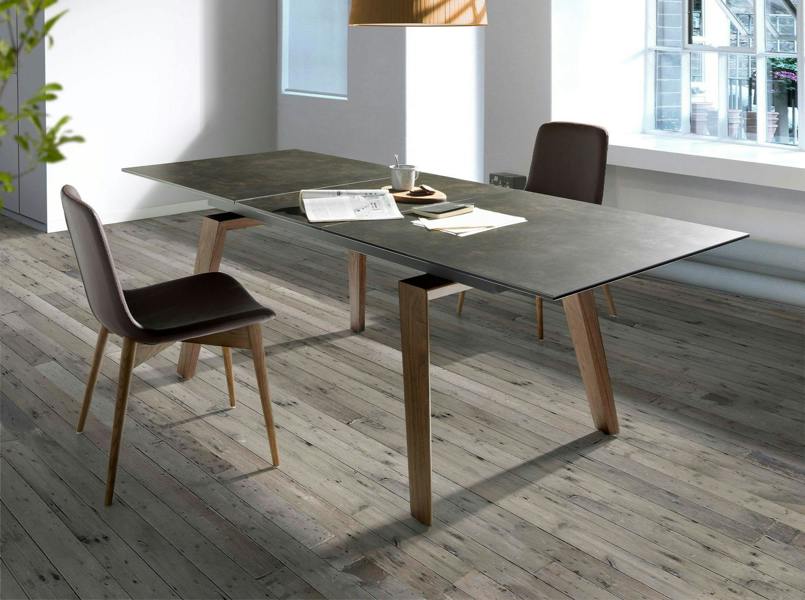 Angel Cerdá Rectangular porcelain marble and walnut extending dining table 1026
