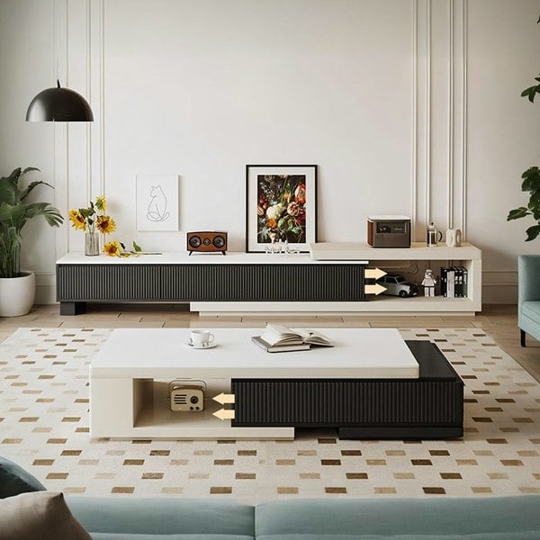 Bonnie TV Stand Set With Coffee Table, Black & White-Rit Concept-Rit Concept