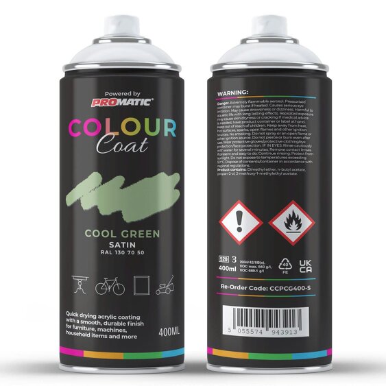 Colour Coat Cool Green RAL 130 70 50 Satin Spray Paint 400ml