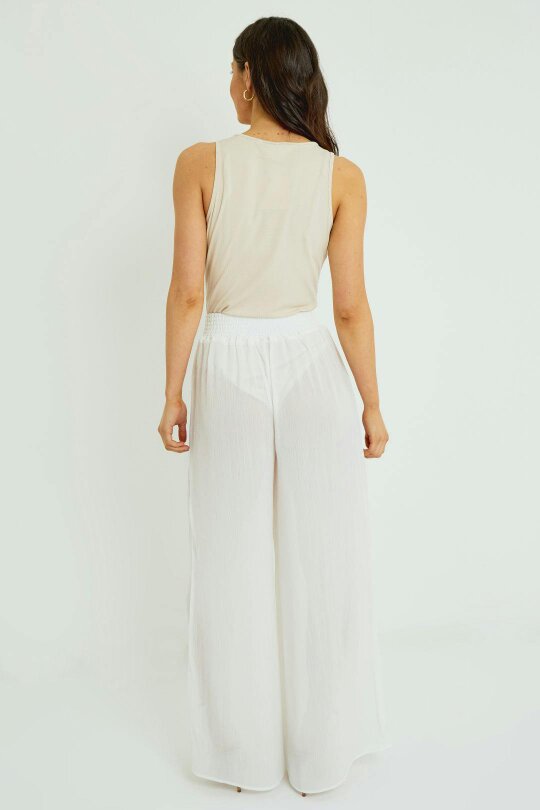 Elaina Fashion Chiffon Wide Leg Beach Trousers – White