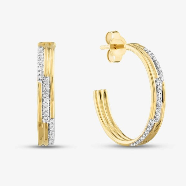 T. H. Baker 9ct Yellow Gold 0.10ct Brilliant Cut Diamond Three Row Hoop Earrings THE41711-10 (YG)