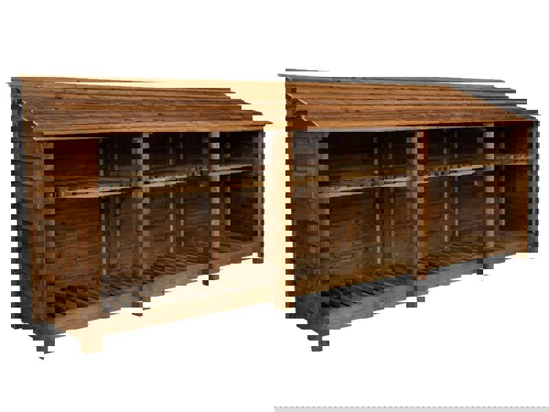 Arbor Garden Solutions Wooden Log Store with Shelf W-335cm, H-126cm or 180cm, D-88cm - Brown Finish