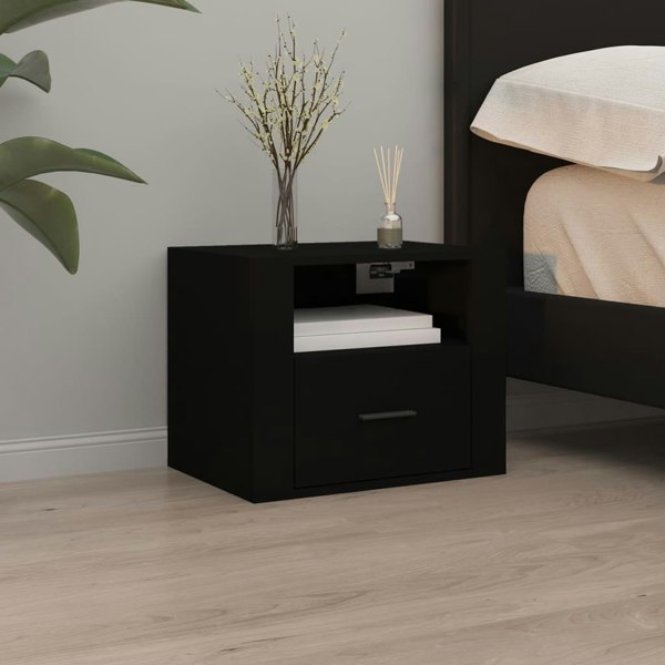 Berkfield Wall-mounted Bedside Cabinet Black 50x36x40 cm