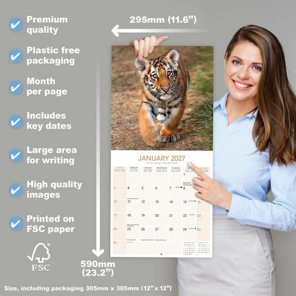 Tigers Calendar 2027, Wall Calendars, Month To View, Animals, Gift