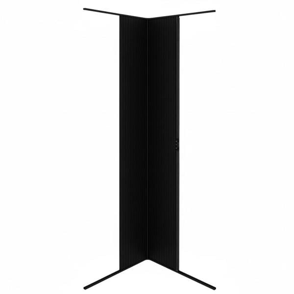 Sleek black Tambour shower door with vertical slats, modern design, and durable material, perfect for contemporary bathrooms