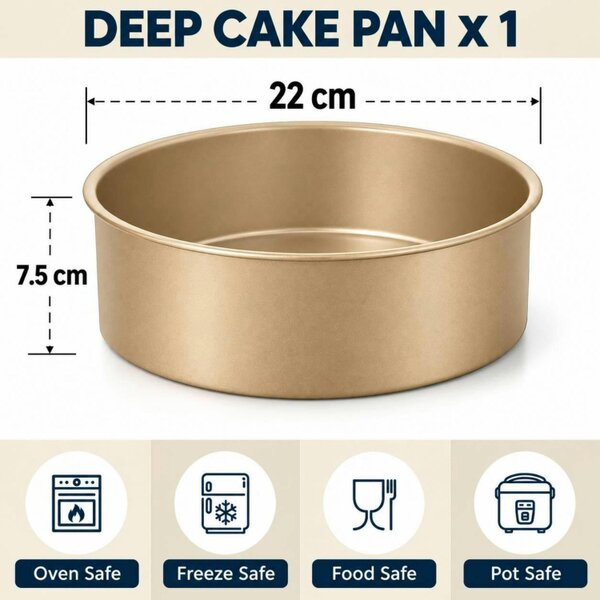 Dyzi 22cm Round Non-Stick Deep Cake Mould Stainless Steel Baking Pan Gold